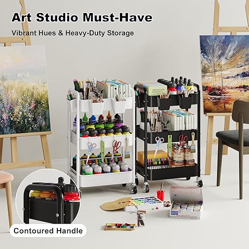 Miniatura 8 de Organizador y almacenamiento de pañales para bebé, carrito rodante de 3 niveles con ruedas para artículos esenciales para el cuarto del bebé,