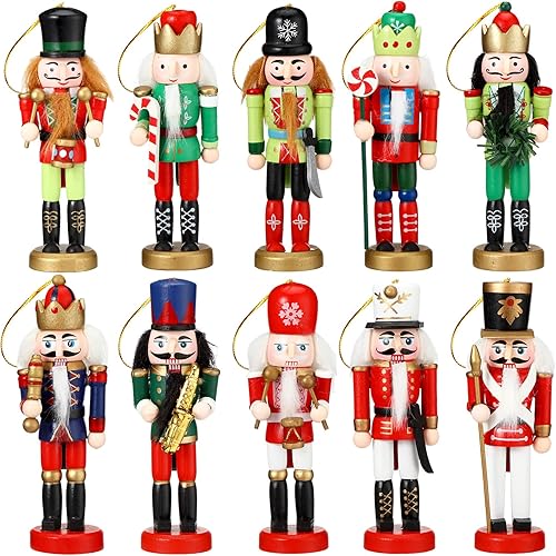 Miniatura 10 de Jetec 10 piezas de adornos de cascanueces de Navidad, adornos colgantes de madera, figuras de cascanueces de 5 pulgadas de altura, decoraciones