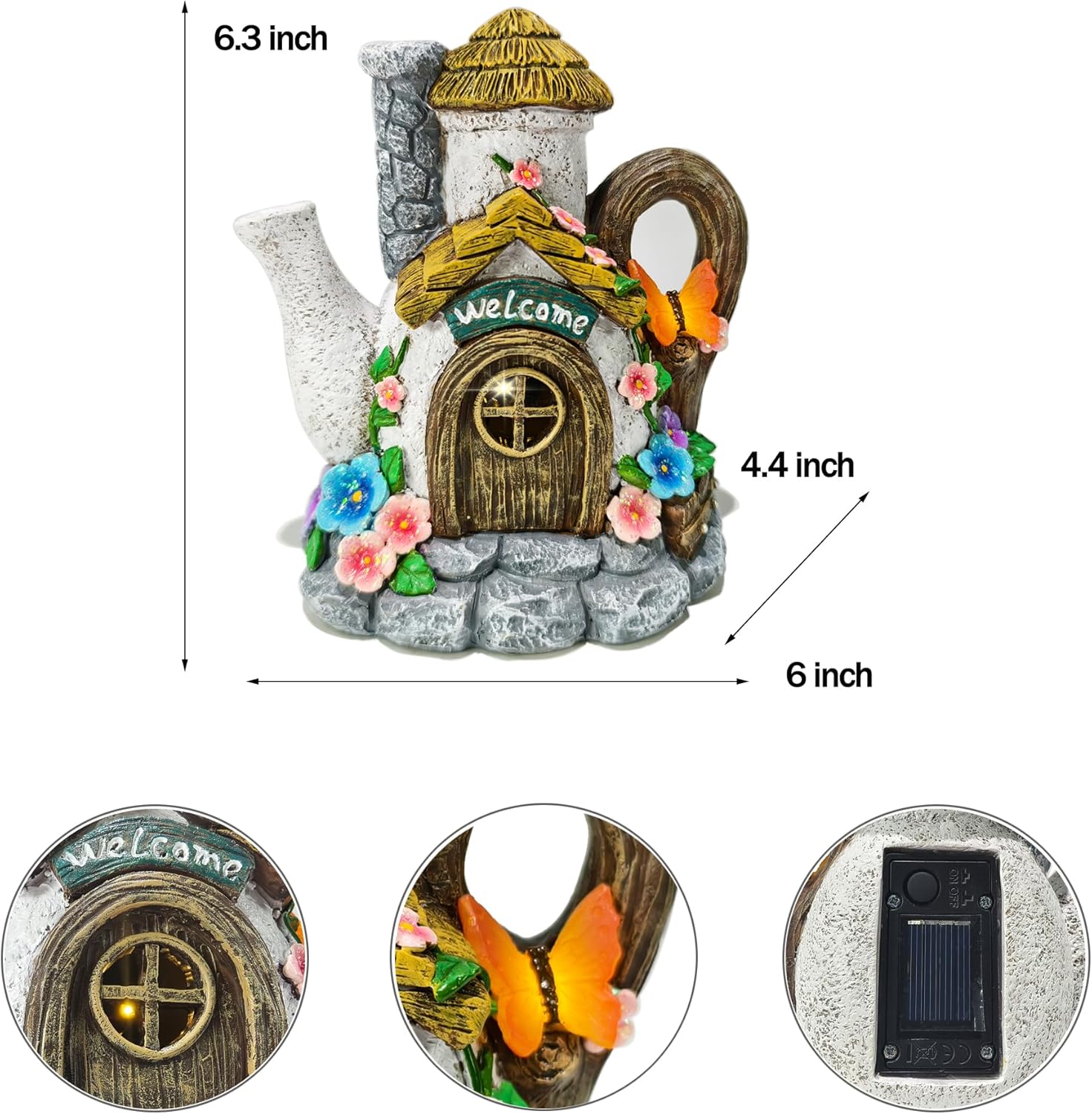 Suyorpe Fairy Garden Houses Solar Decor - Garden Statues Teapot House for Patio, Yard, Balcony Decoration, Outdoor Decor Yard Gifts for Mom Women