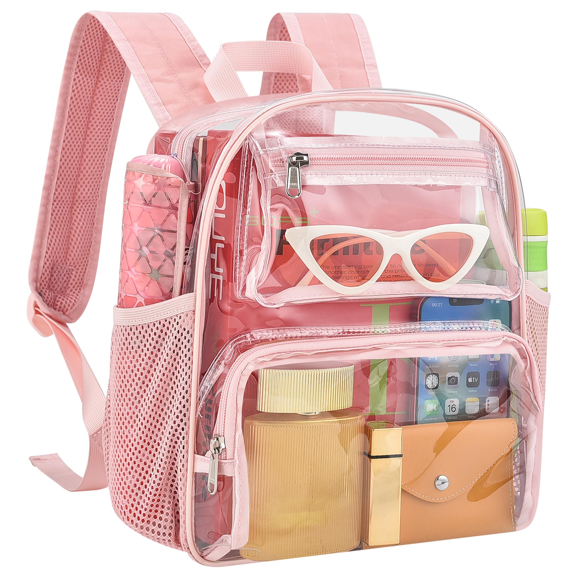 MAY TREE Small Clear Backpack Stadium Approved for Women and Men Clear Bag for Stadium Events Concert Sporting Festival, Princess Pink