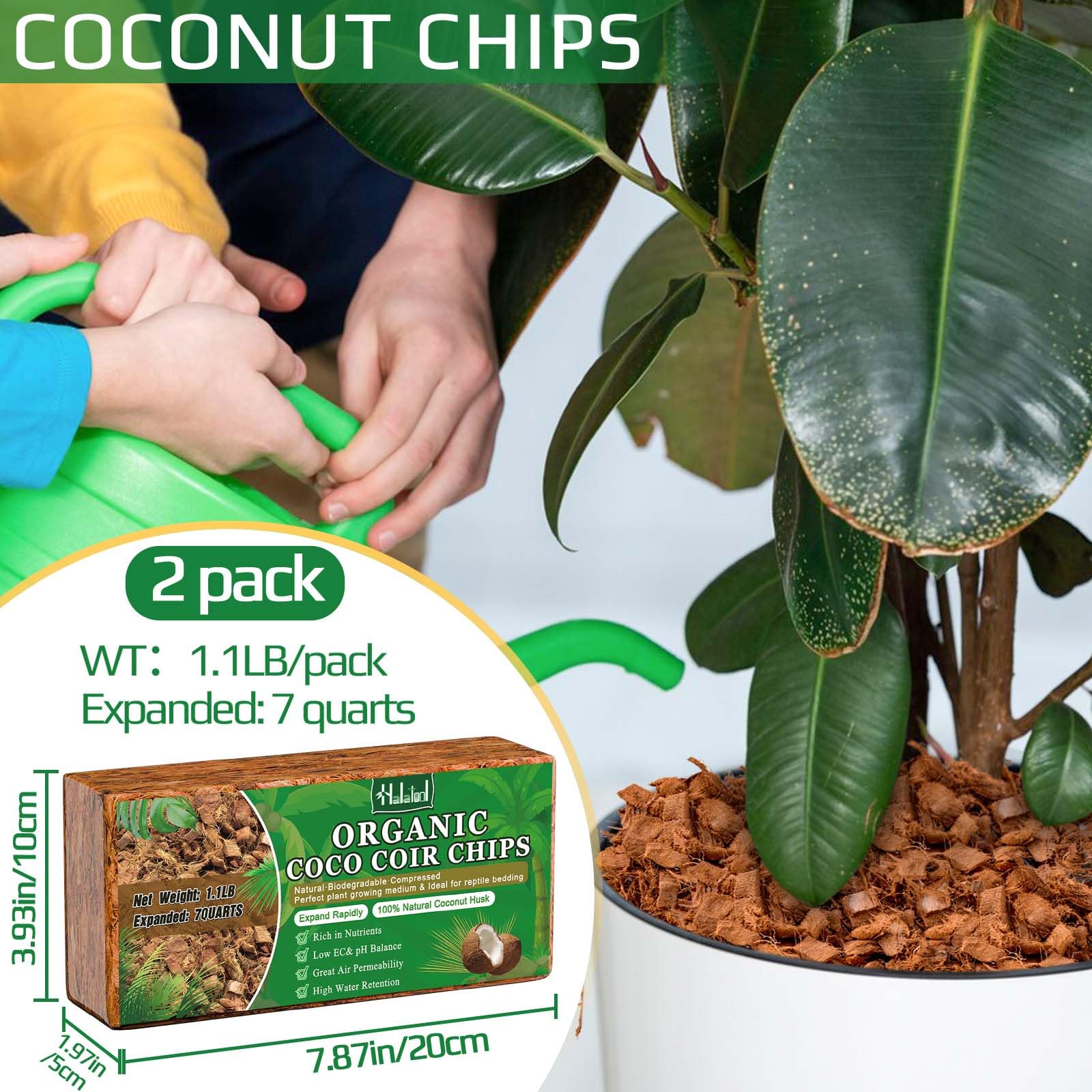 Halatool 2 chips de coco comprimidos, 100 % naturales y orgánicos, chips de coco para plantas, flores, jardín