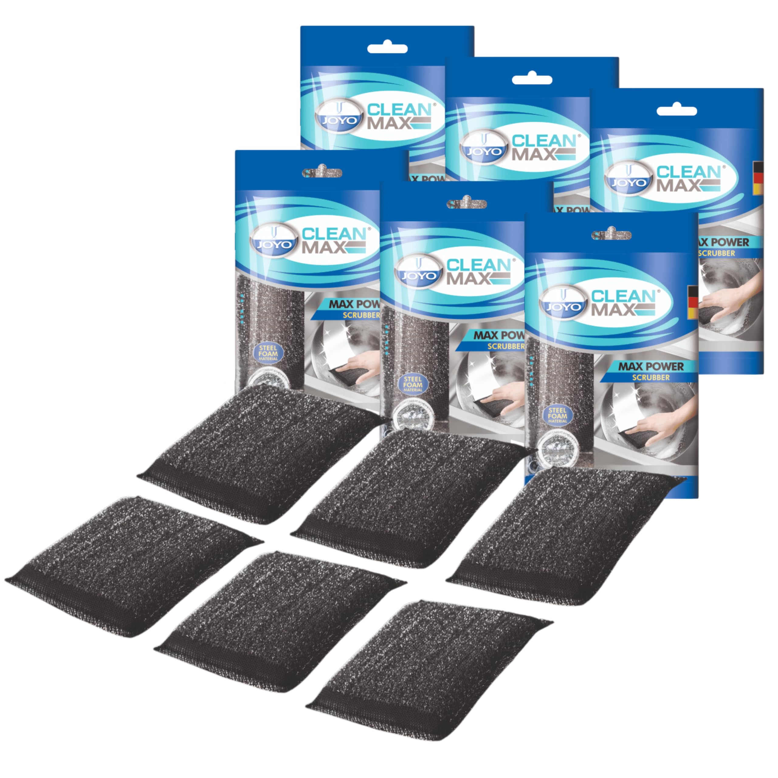 JOYO Max Power Scrubber Pad, Super Tough Steel Loop Scrub Pad, Steel and Foam Sponge Pad, Kitchen and Dishwashing Scrubber, Pack of 6-image-37