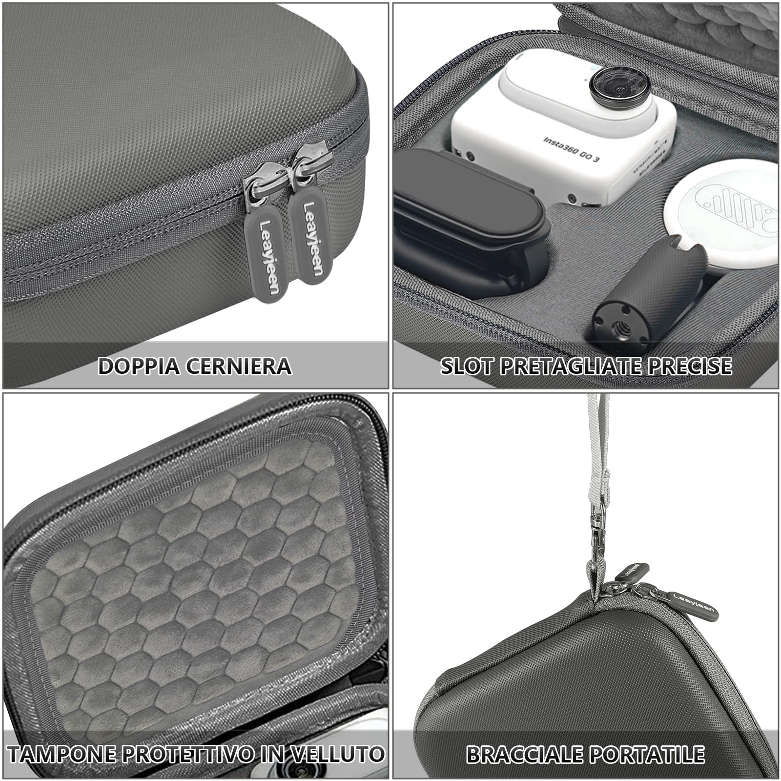 Leayjeen Custodia per Insta360 GO 3, Borsa da Viaggio per Action Camera Accessori per Insta360 GO 3, Accessori per Borse Protettive Perfetti per Sport e Attività All'Aria Aperta(Solo Custodia) Grigio