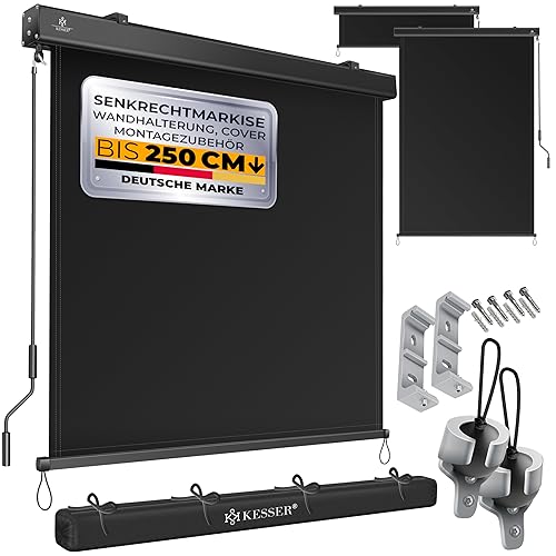 KESSER® Senkrechtmarkise 160x250cm Außenrollo Handkurbelmechanismus Balkonrollo Sonnen-und Sichtschutz Beschattung Sonnenschutz