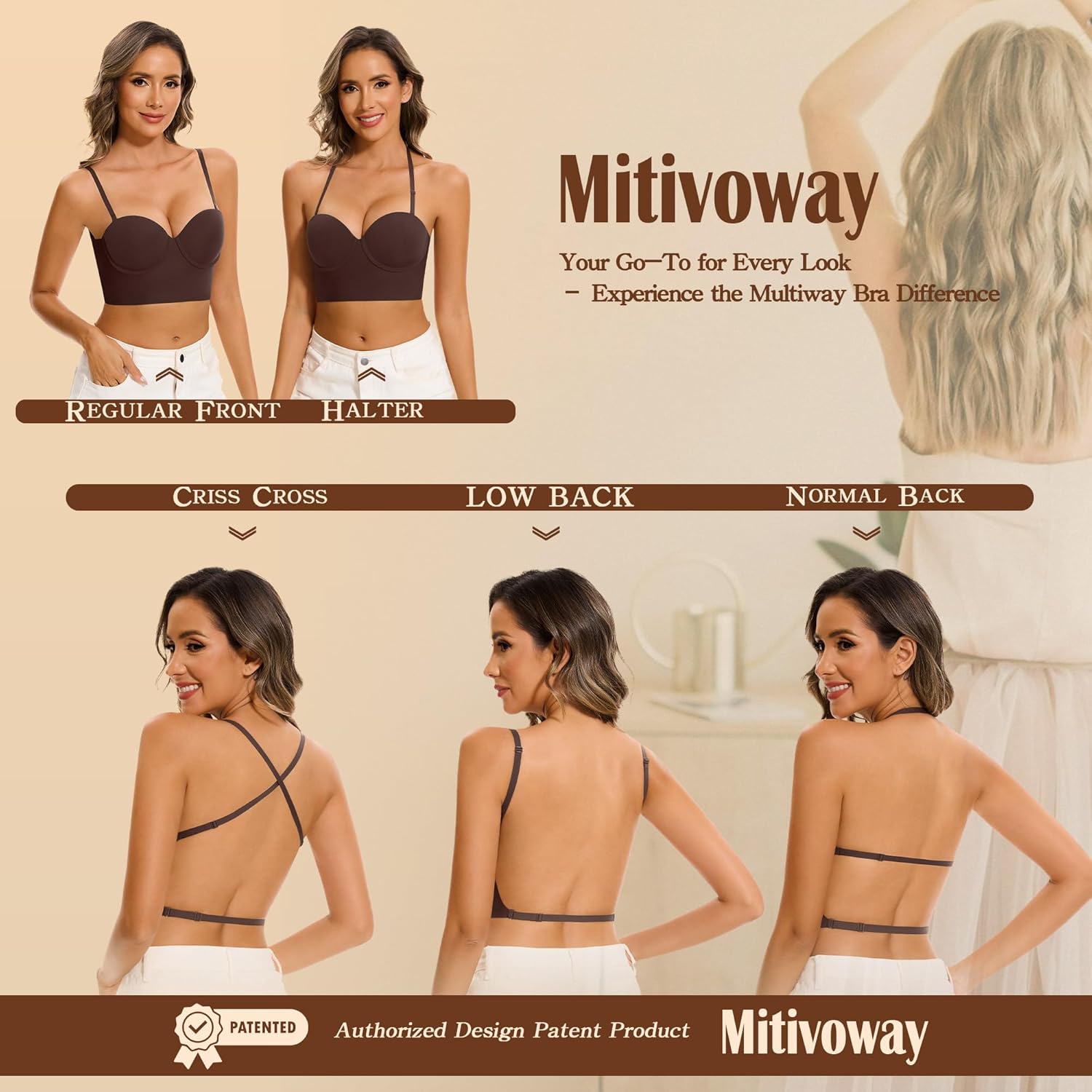 Low Back Bras for Women-Lightly Lined Seamless Invisible Backless Bra-Underwire Balconette Multiway Low Cut Halter Bras - Image 4