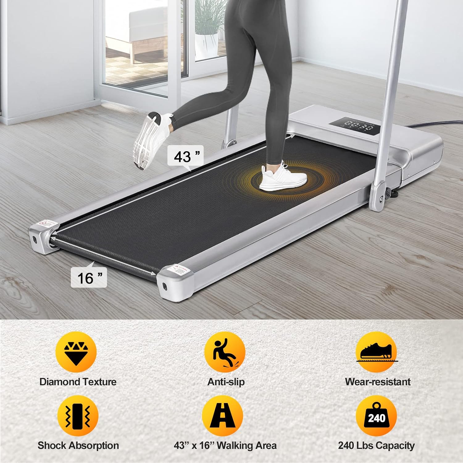 Foldable Treadmill for Home Use, Doufit TD-01 2 in 1 Electric Under Desk Treadmill for Small Spaces, Walking Running Pad Treadmill Indoor Compact Workout Exercise Machine with Remote Control