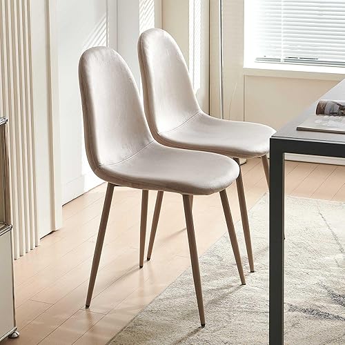Miniatura 4 de somedream Juego de 2 sillas de comedor de terciopelo, sillas de cocina con patas de metal para sala, dormitorio, restaurante, sillas grises cálidas