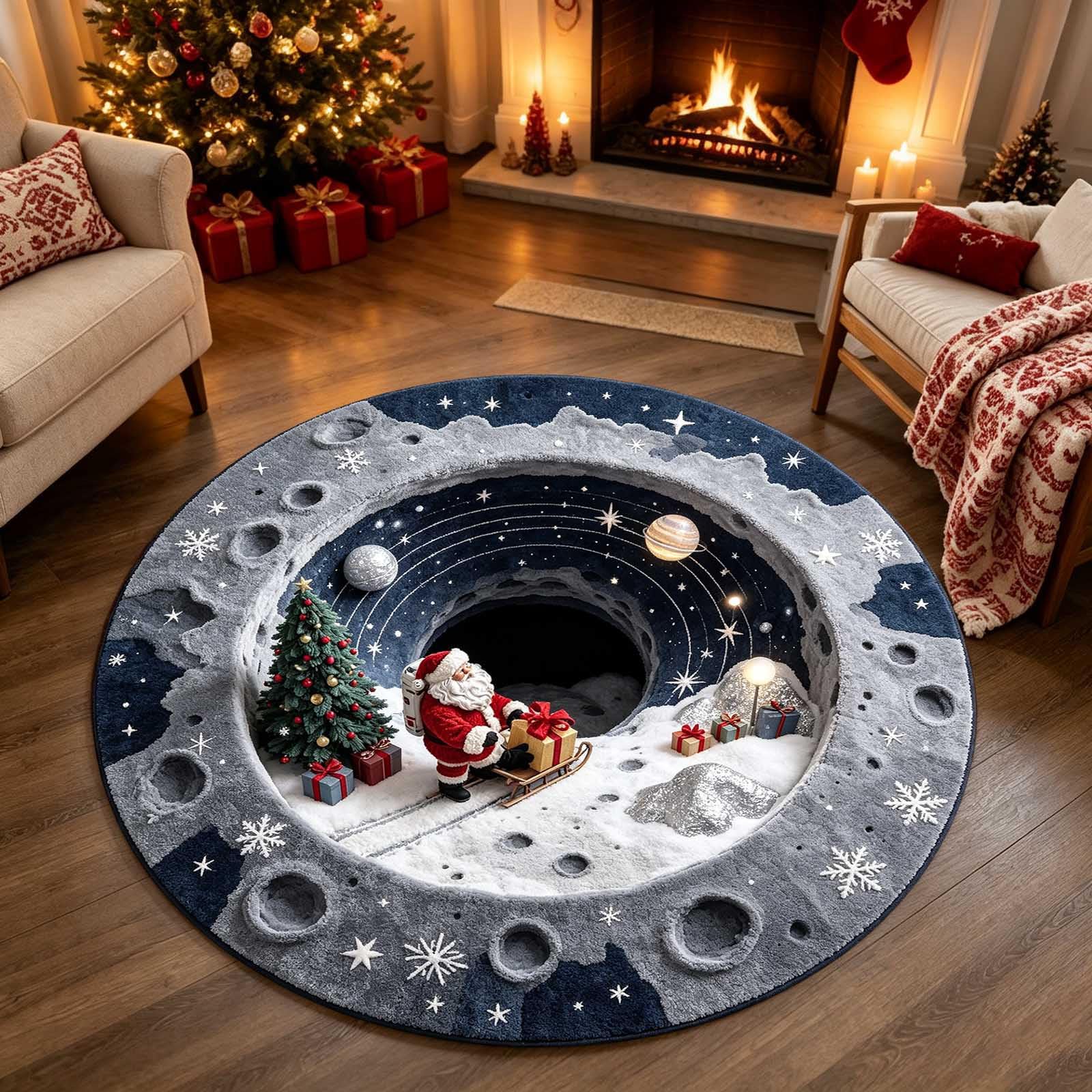 3D Christmas Rug, Rugs For Living Room Optical Illusion, Christmas Door Mat, Round Outdoor Rug, Santa Claus Decorative Rugs Welcome Floor Mat For Living Room Home Gifts