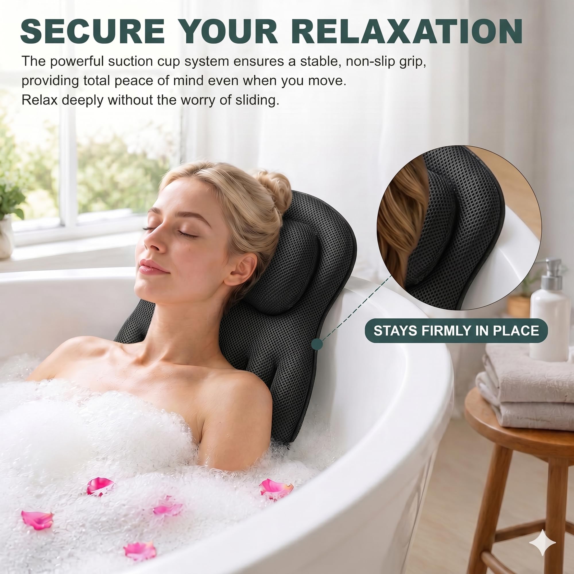 Ganzkörper Badewannenkissen 4D Air-Mesh, Extra Dickes Badekissen mit Bequemer Kopfstütze, Hautfreundlich, rutschfest, Schnell Trocknend, Atmungsaktiv, Luxuriöses Spa Erlebnis für Badewanne