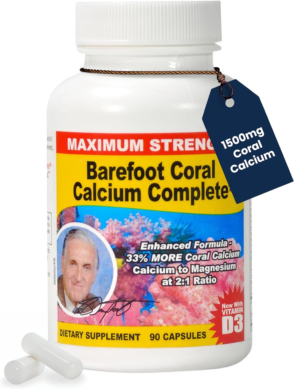 1500mg, 90 Capsules- Coral Calcium Supplement Developed by Bob Barefoot- Supports Overall Health & PH Levels- Contains Calcium, Magnesium & Vitamin D3