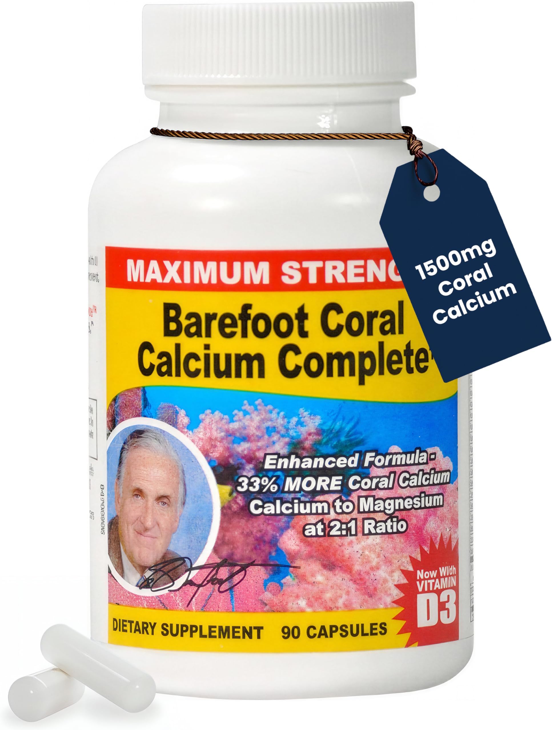 1500mg, 90 Capsules- Coral Calcium Supplement Developed by Bob Barefoot- Supports Overall Health & PH Levels- Contains Calcium, Magnesium & Vitamin D3