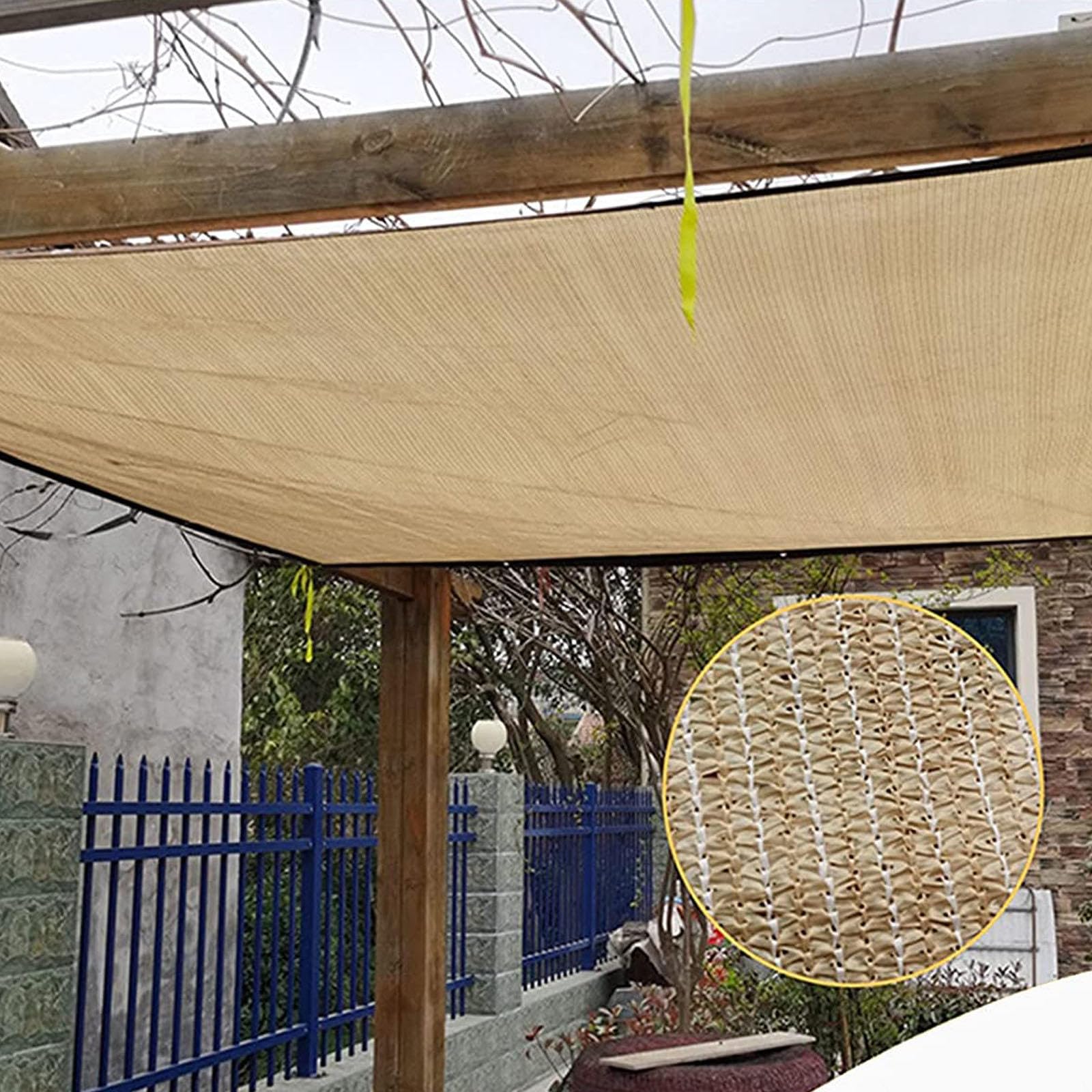 Giardino Panno Ombreggiante Telo Ombra Rete Parasole con Protezione Solare Telo Ombra Occhiellato Protezione UV 90-95% Permeabile Traspirante Raffreddamento Reti Giardino,beige-6x7m