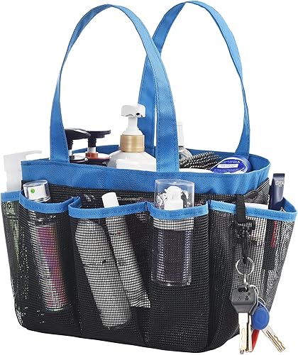 Miniatura 31 de Carrito de ducha de malla con bolsa interior impermeable, extra grande, negro, portátil, para dormitorio universitario, baño, campamento, 8 Rayas