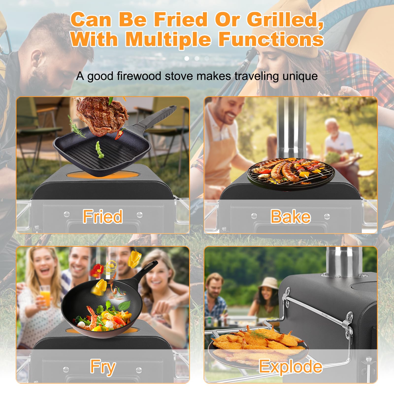 Camp Feuer Zeltofen, Erweiterte Größe:54x28x35cm, Edelstahl Zeltofen mit Kamin, Tragbarer Holzofen, Hochtemperaturbeständiges Holzkocher für Camping im Zelt, Outdoor-Kochen und Gartenaktivitäten
