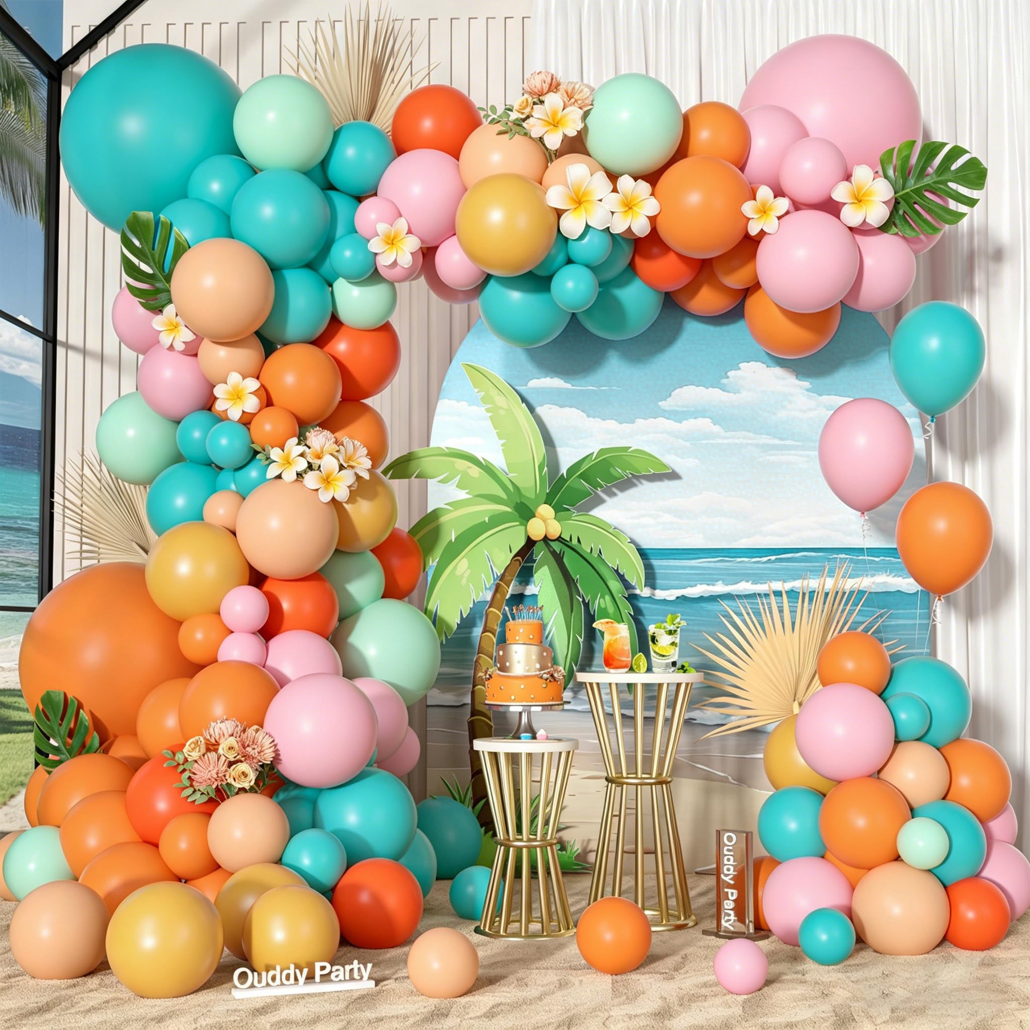 Photo 1 of 170Pcs Tropical Hawaiian Balloon Garland Arch Kit, Orange Pink Teal Blue Light Green Yellow Red Colorful Balloons for Summer Pool Beach Tropical Flamingo Luau Baby Shower Birthday Party Decorations