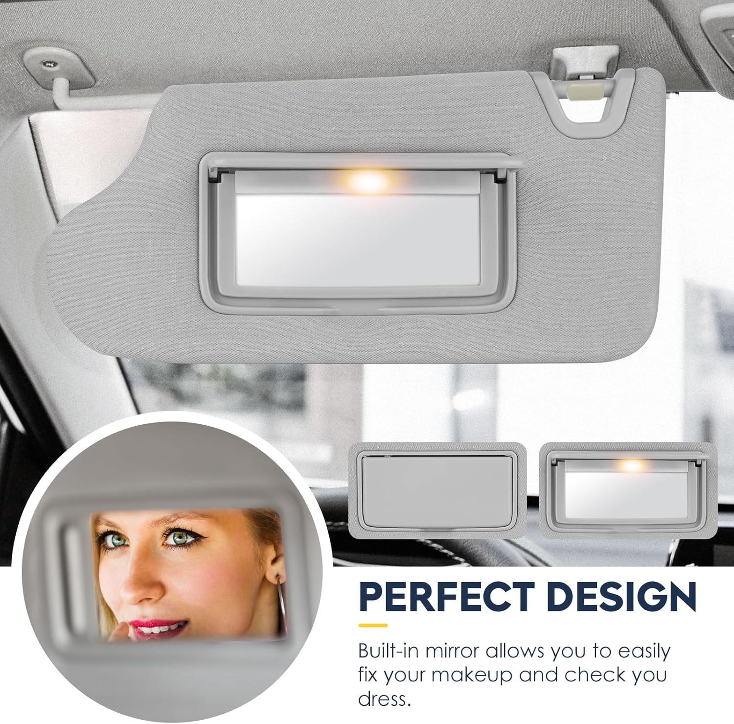 Left Driver Side Sun Visor with Light for Nissan Altima Without Sunroof 2013 2014 2015 2016 2017 2018, Replaces for 96401-3TA2A Gray