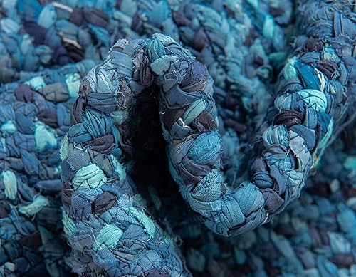 Miniatura 7 de Unique Loom Alfombra trenzada de la colección Chindi, capa (3 pies 3 pulgadas, redonda, azulazul marino)