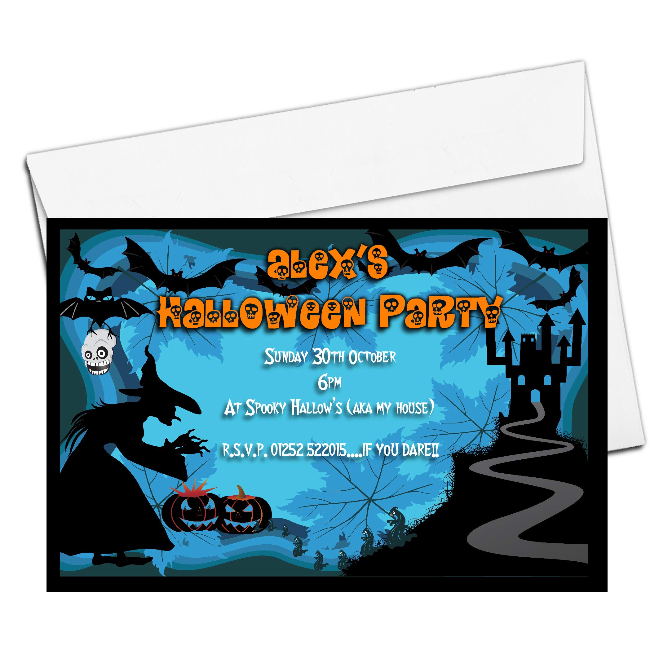 10 Personalised Scary Witch Halloween Party Invitations N10