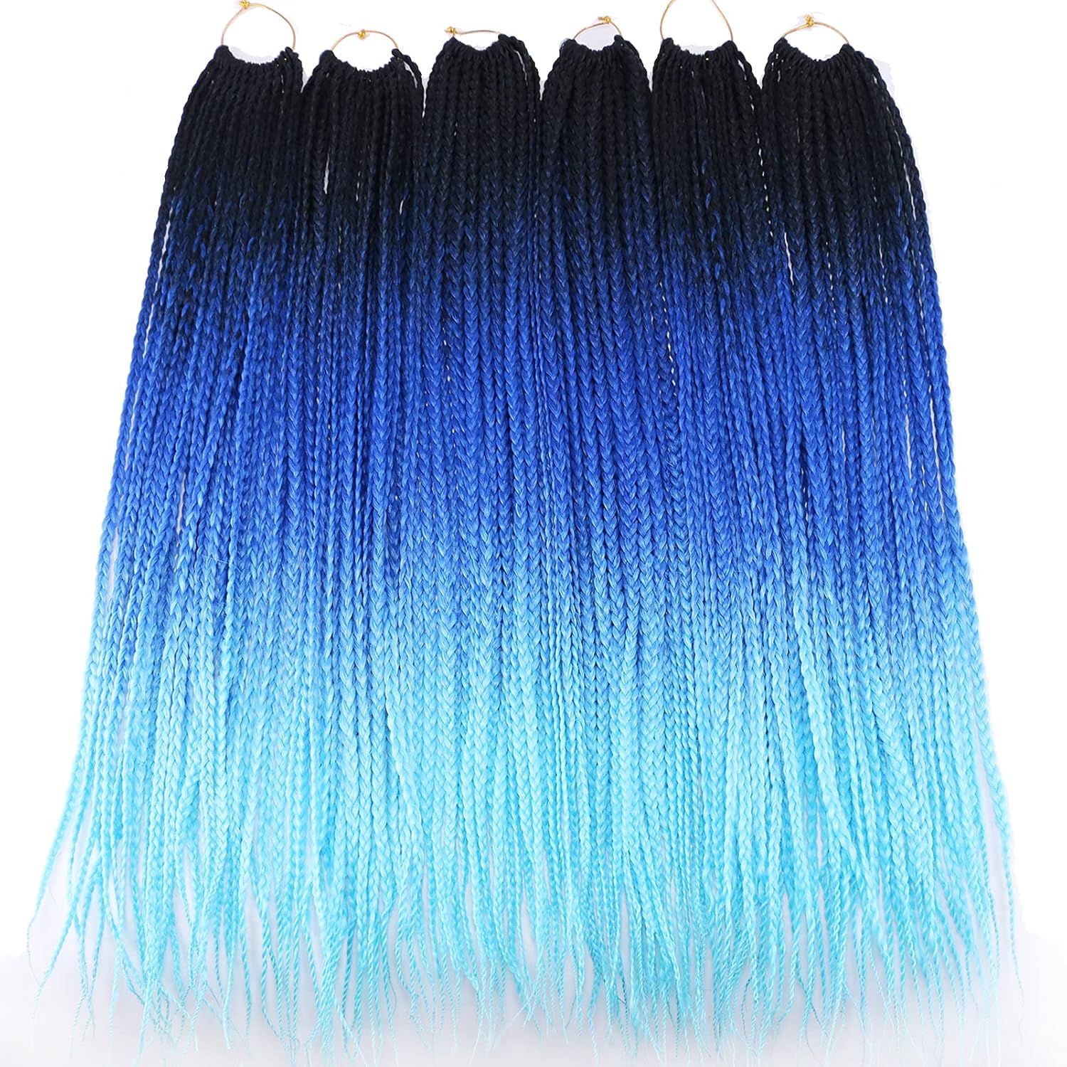 3X Goddess Pre looped Crochet Braids 6 Packs Ombre Blue Box Braids Crochet Hair for Black Women 24 Inch Braid Twist Knotless Straight Braiding Crochet Hair (T1/Blue/Light Blue#)