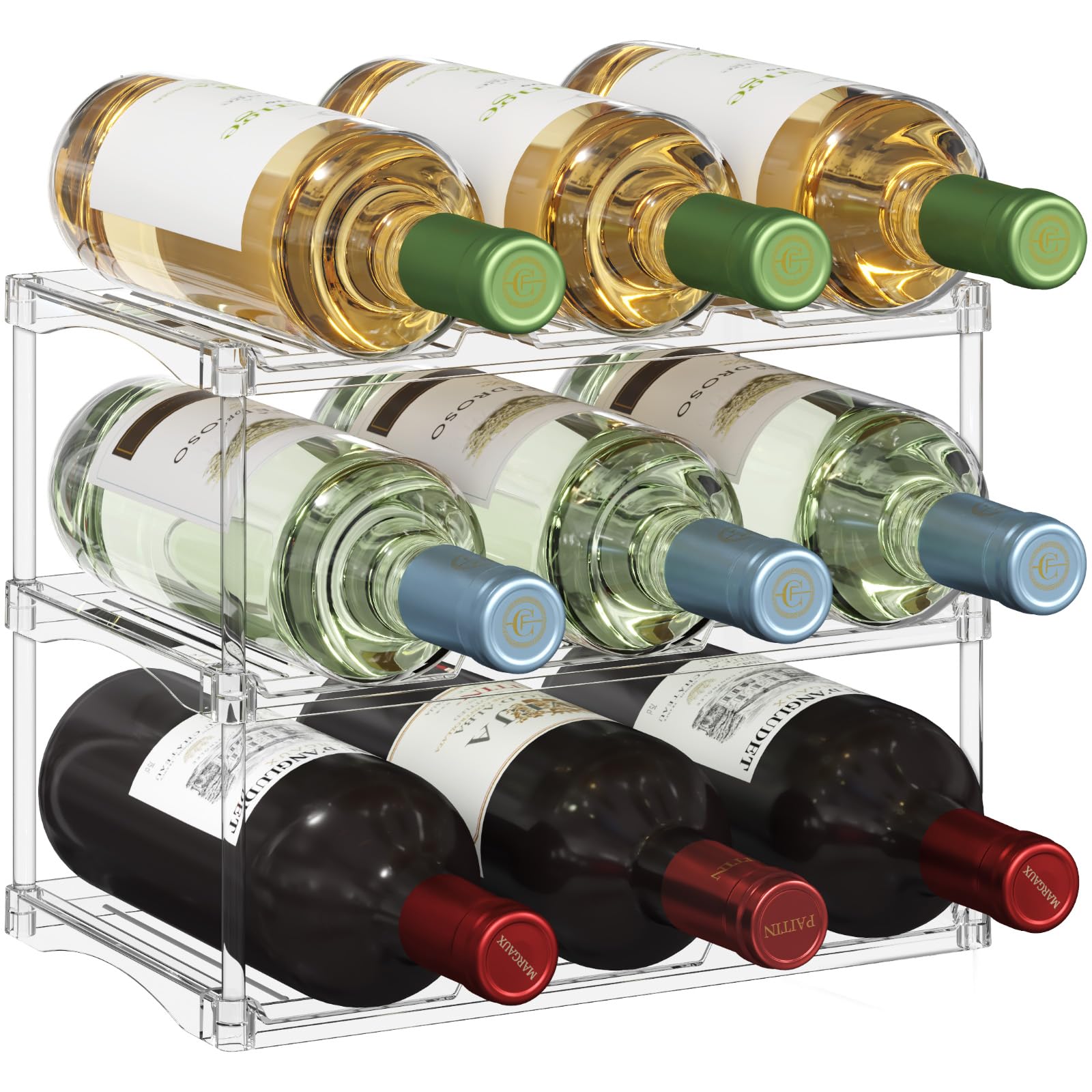 Lifewit Stackable Bottle Storage Organizer Clear Freestanding Wine Holder for Cabinet Large Slot Water Bottle Tumbler Cup Organizer