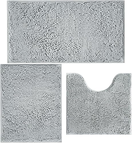 Miniatura 10 de Alfombras de Baño Tapete de Baño de Chenilla Juego de 3 Piezas, Súper Absorbente, Respaldo Antideslizante de PVC Resistente, Tapetes de baño