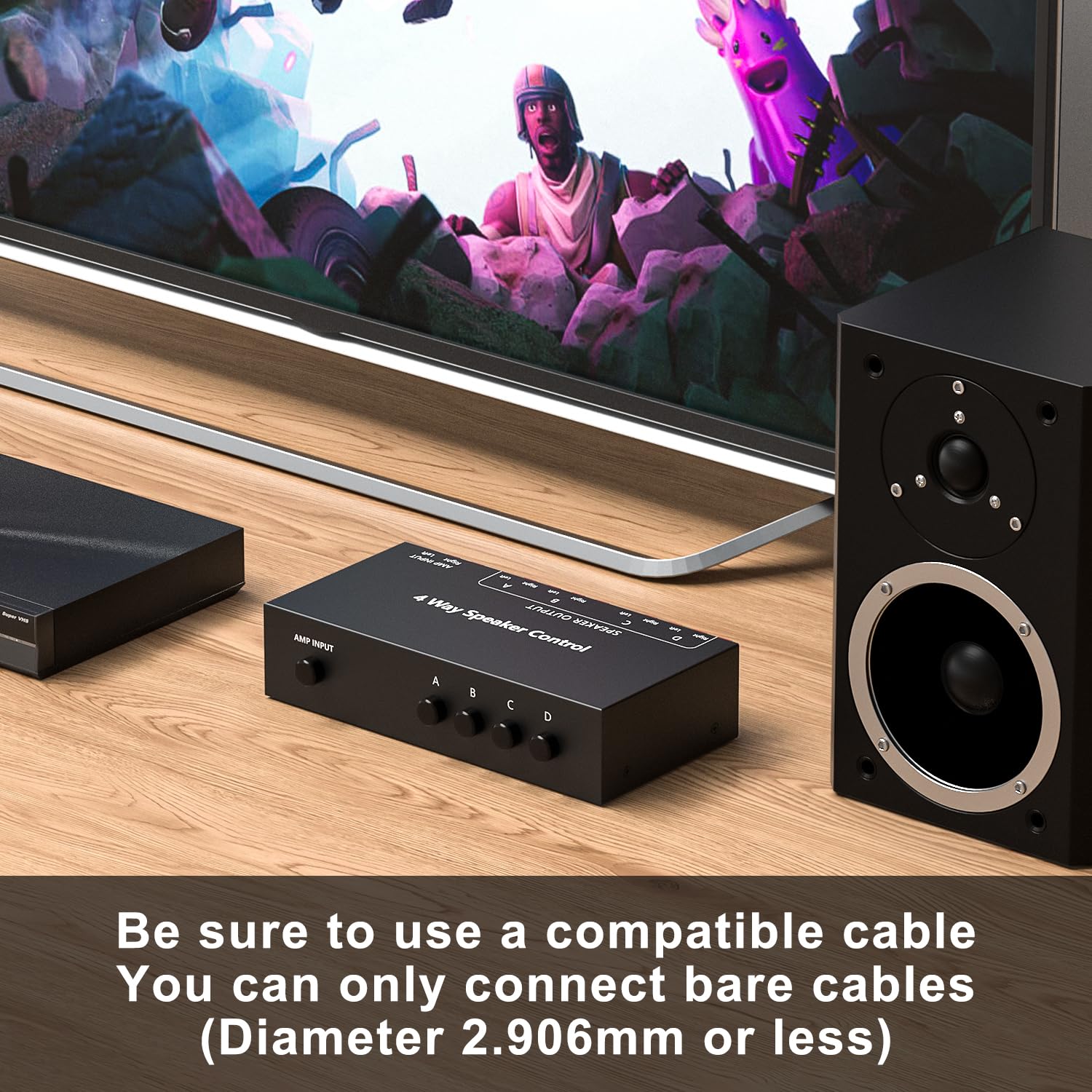 LVY Speaker Selector Switch with A/B/C/D Switches for Multi-Channel High-Power Amp Installations - Supports up to 4 Pairs of Switched Speakers in Black