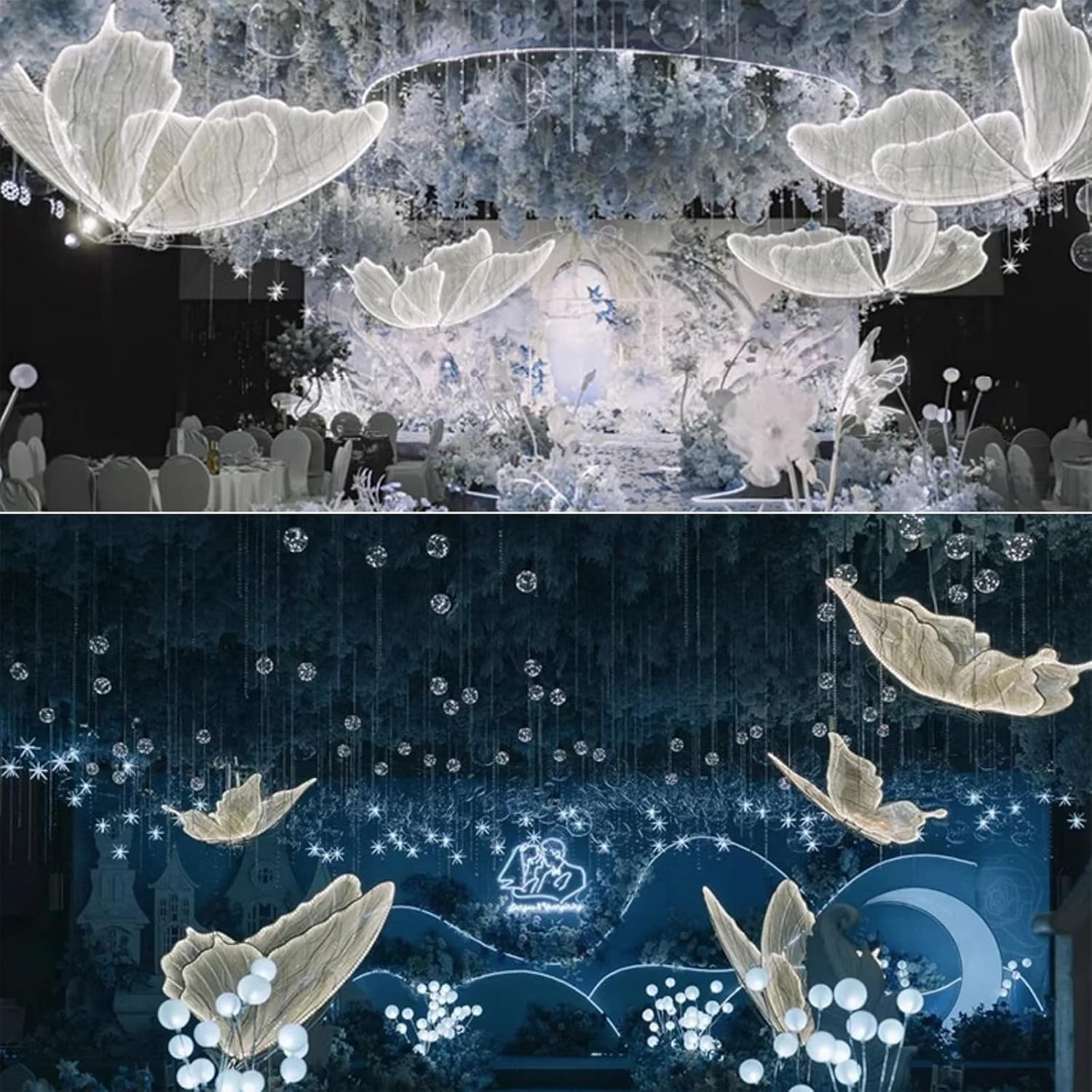 Wedding Butterfly Floor Lamp Creative Butterfly Ceiling Lamp Butterfly Hanging Decoration Props for Wedding (White-1PCS, 60CM/24INCH)