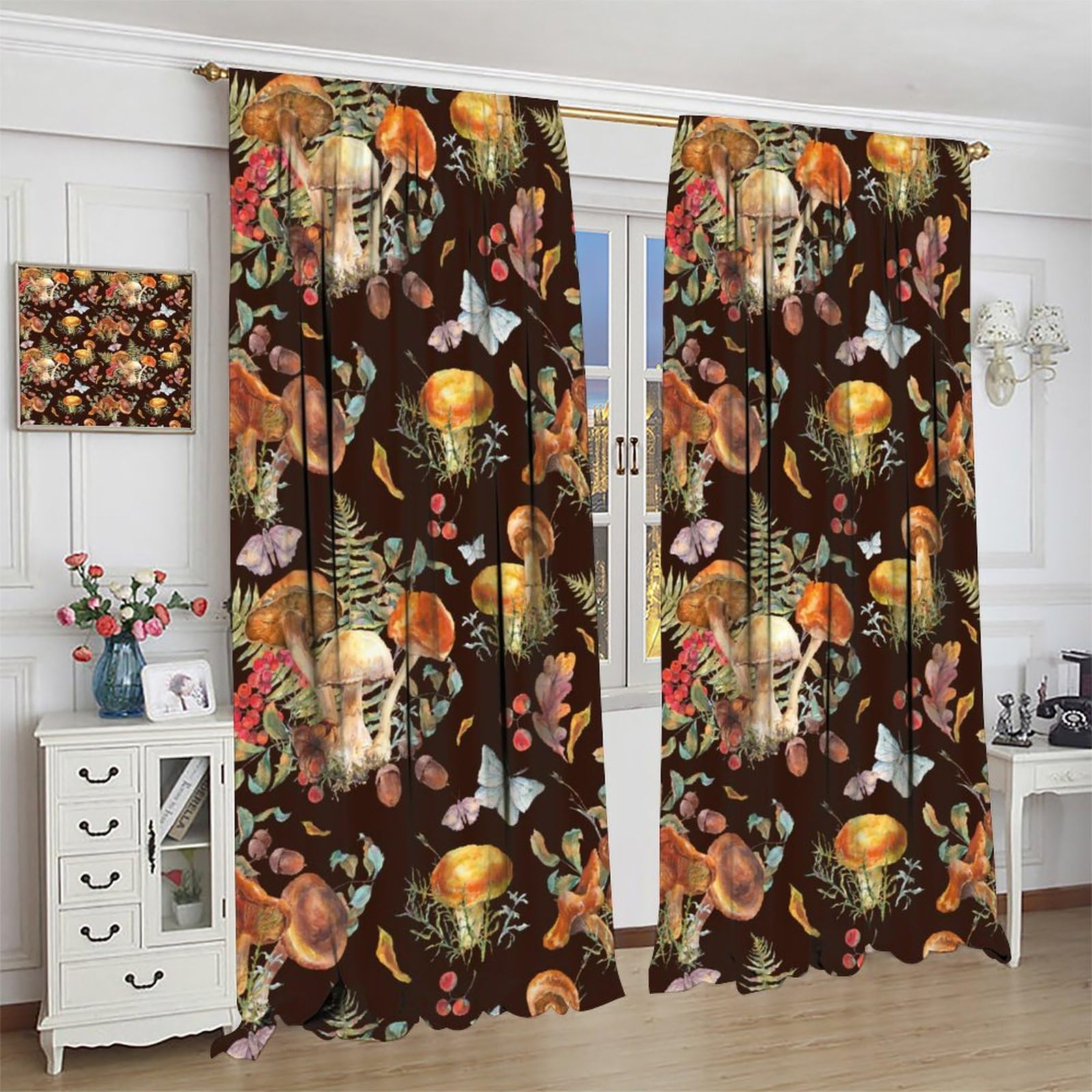 Mushroom Blackout Curtains Focusbrite Mushroom Curtains,Cartoon Woodland  Themed Illustration Summer Flowers Plants Forest,Window For Living Room  Bedroom Window Drapes Set 2 Panels,42x45 Inches, Style-6 Mushroom Decor  Curtains, image size:1600x1600