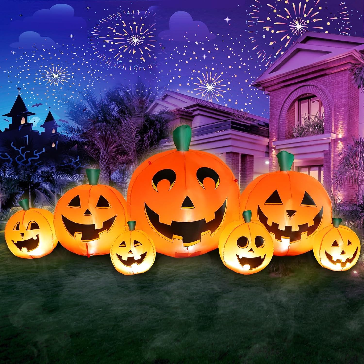 Jorunb Halloween Inflatable Pumpkin Outdoor Decoration Inflatable Pumpkin Lanterns with Build-in LED Lights, 7 PCS Pumpkins Patch for Halloween Party Indoor Garden Lawn Yard Decor (Pumpkin-7pcs)