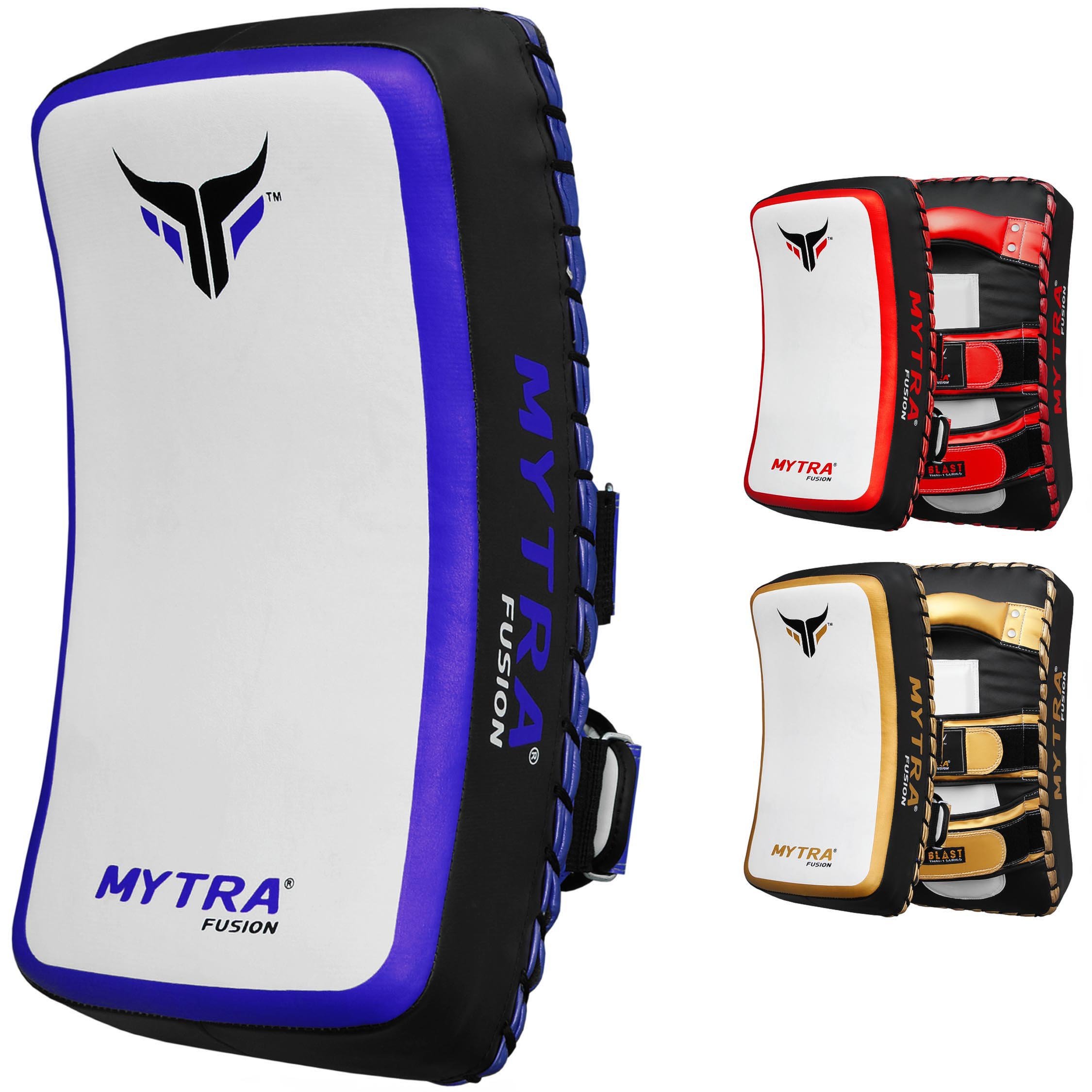 Mytra Fusion thai pad kick shield mma kickboxing muay thai training pad arm pad strike shield (White/Blue)