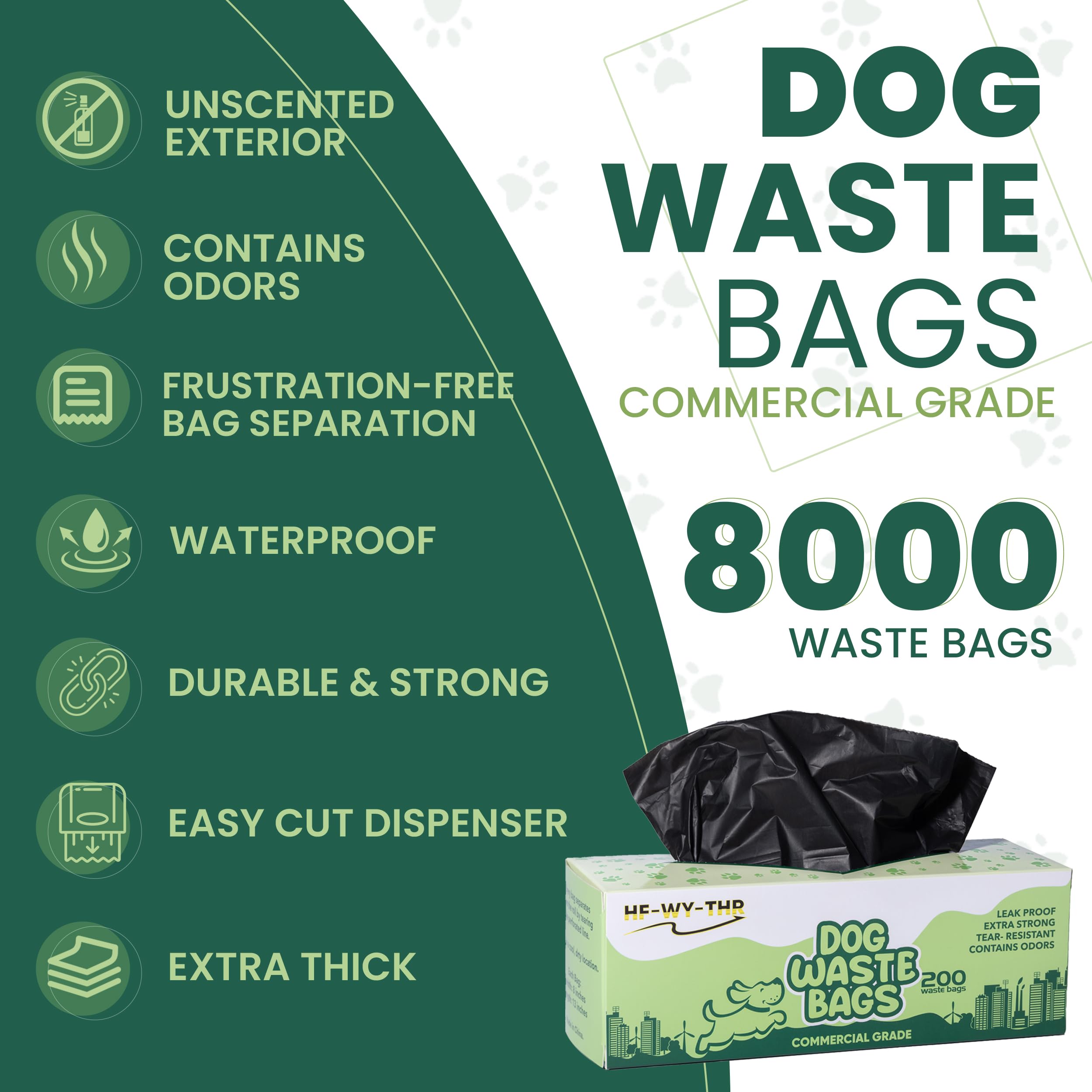 Sacchetti per rifiuti per cani, 8000 pezzi, sacchetti per cacca per cani, rotoli di ricambio per esterni, a prova di perdite e resistenti agli strappi, in plastica spessa