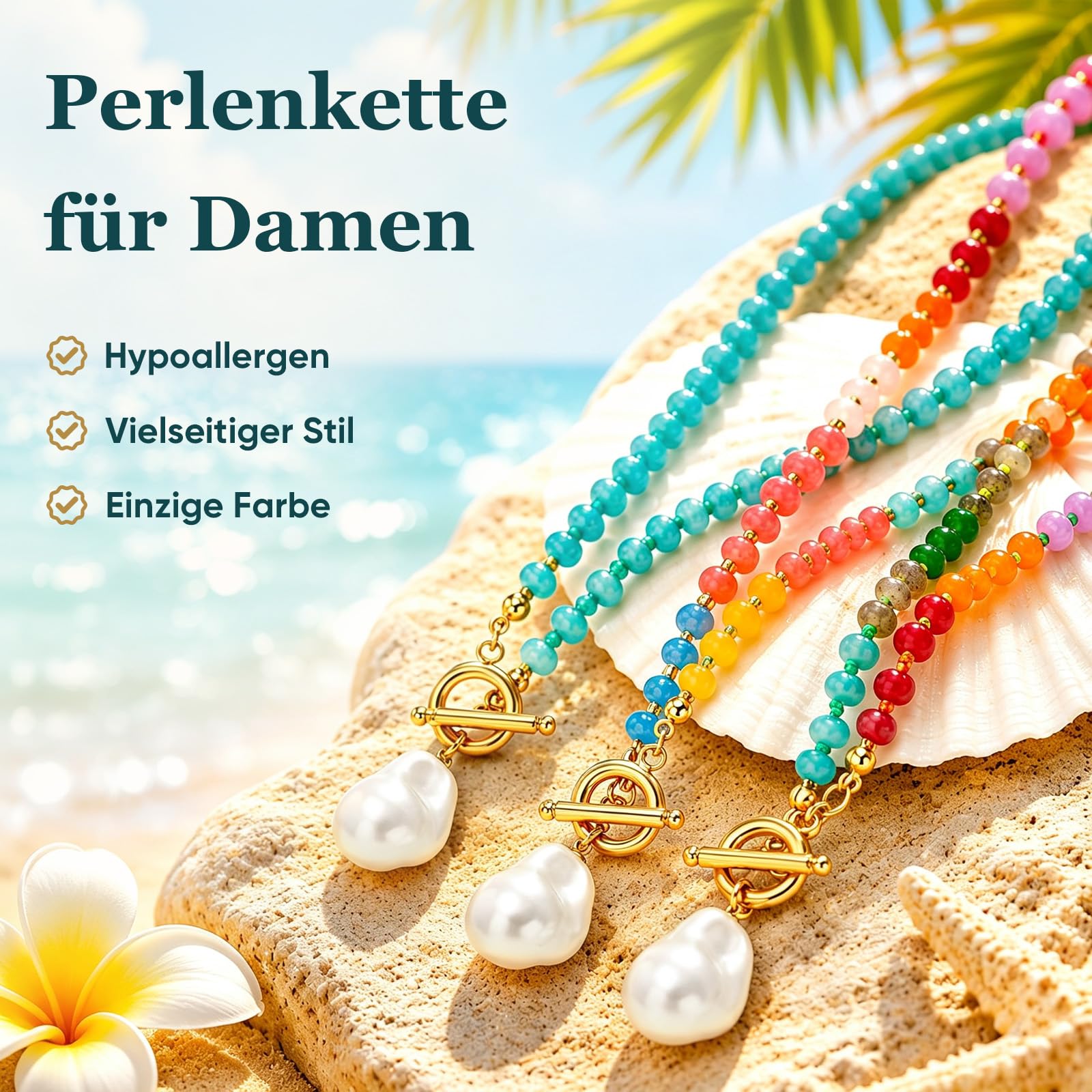 Gamtic Boho Bunte Perlenkette für Damen - Strand Sommer Halsketten für Frauen
