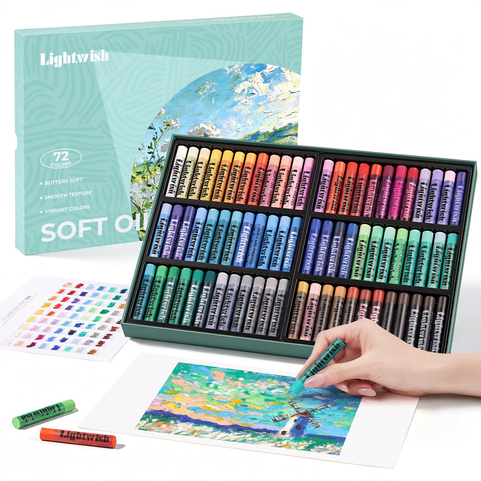 LIGHTWISH Soft Oil Pastels Set, 72 Colours Creamy Blendable Sticks