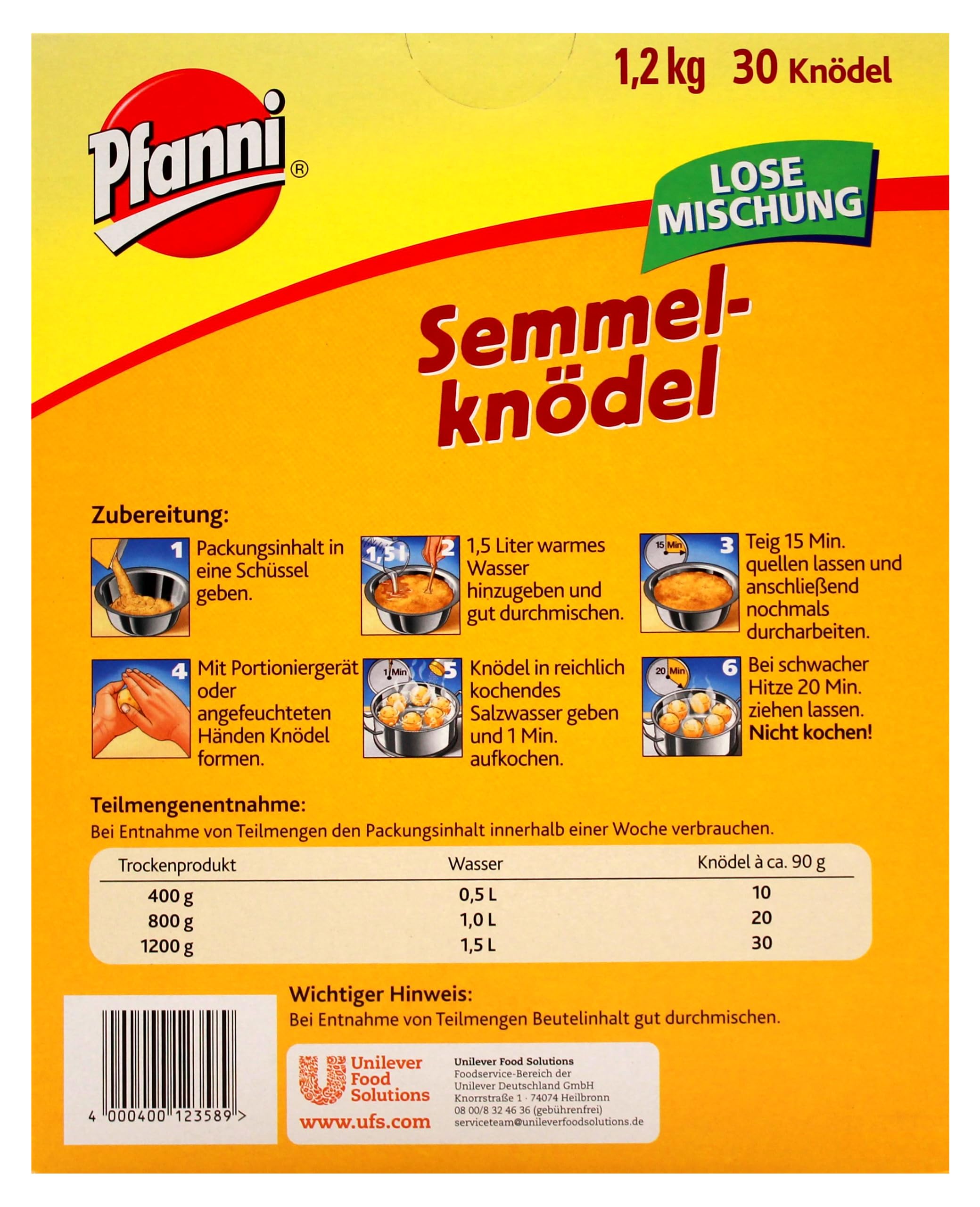 Pfanni Semmelknödel lose Mischung, (1 x 1.2 kg)