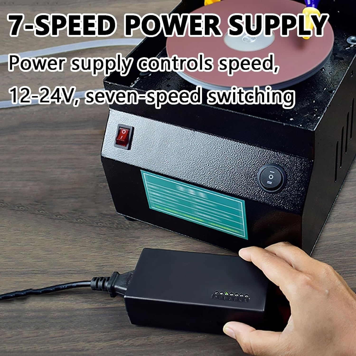 Wet Bench Grinder, Wet and Dry Knife Sharpener with 10 Sandpapers, 7 Adjustable Speeds, Bidirectional Rotation, 150 Mm Disc Grinder, for Home and Vegetable Market