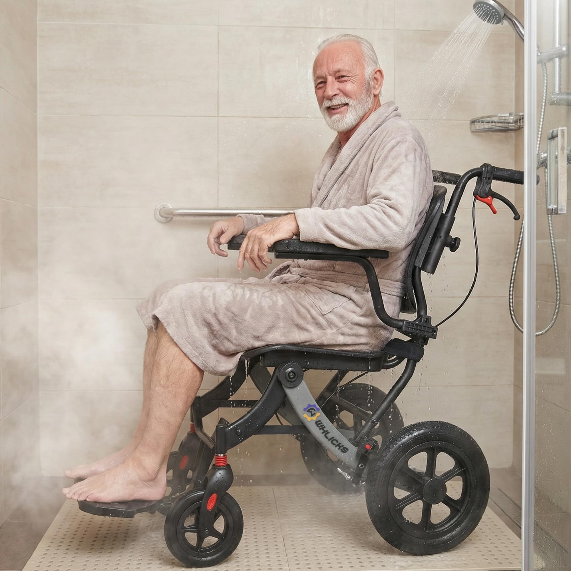Rollstuhl Faltbar Leicht für Erwachsene und Senioren, Tragbarer Reisestuhl mit Abnehmbarem Polster und 12-Zoll-Rädern, Ergonomischer Rollstuhl, Höhenverstellbar, für Jedes Gelände Geeignet
