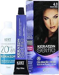 Keraton Coloração Permanente Em Creme Para Cabelos Com Cistina E Óleo De Macadâmia Selfie 50G Nº 4.0 Castanho Médio