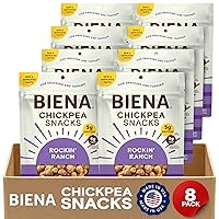 Vista 50 de Biena Aperitivos de garbanzo - Garbanzos tostados crujientes - Aperitivos de proteína vegana alta en fibra para adultos y niños - Paquete de 4