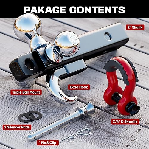 Miniatura 5 de Ayleid - Enganche de remolque con gancho y pasador, grillete de remolque giratorio, montaje esférico triple, para receptor de 2 pulgadas con bola de