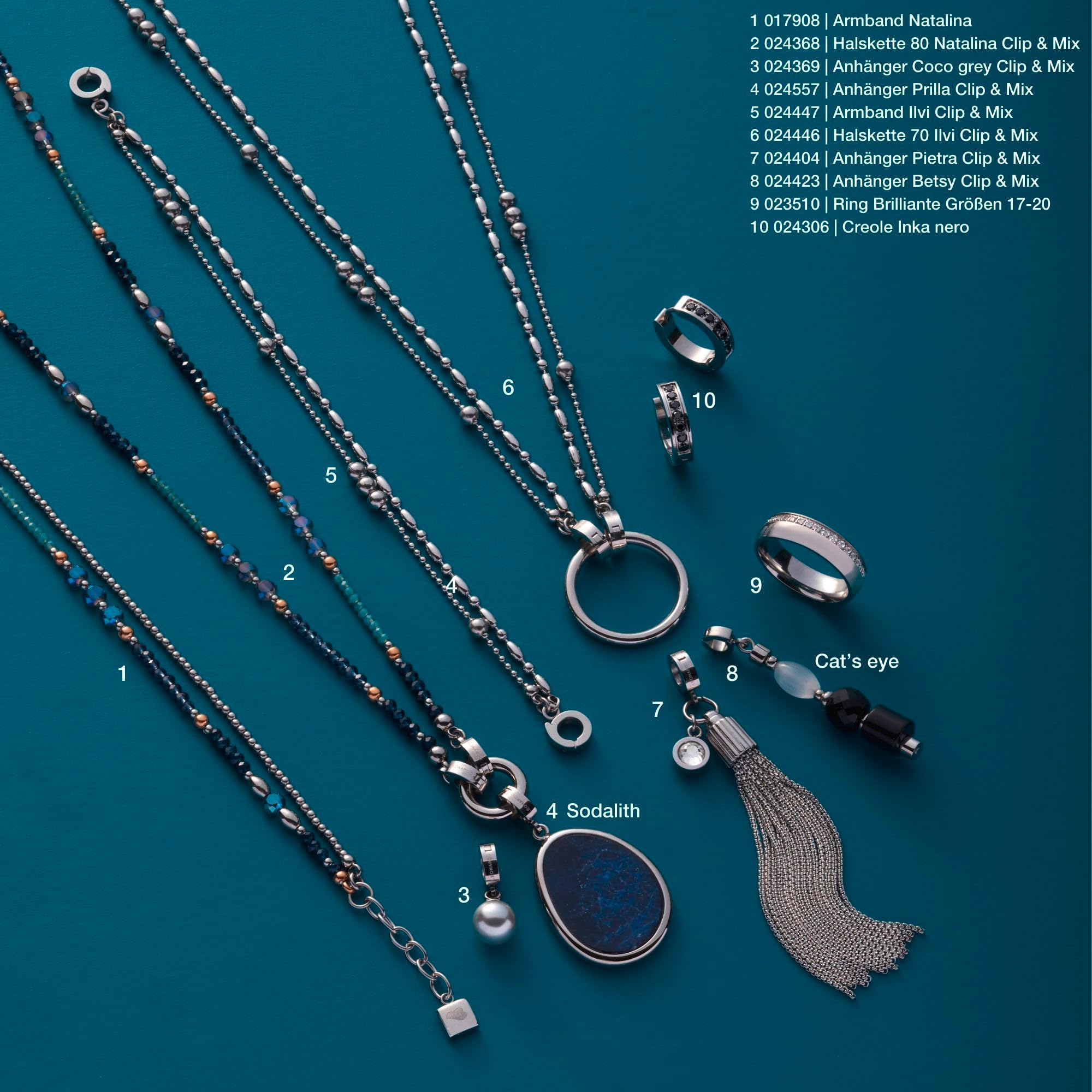 JEWELS BY LEONARDO Anhänger Clip & Mix Prilla, Ketten-Anhänger aus silberfarbenem Edelstahl, blauer Sodalith-Stein in organischer Form, Schmuck Geschenk für Frauen, 024557