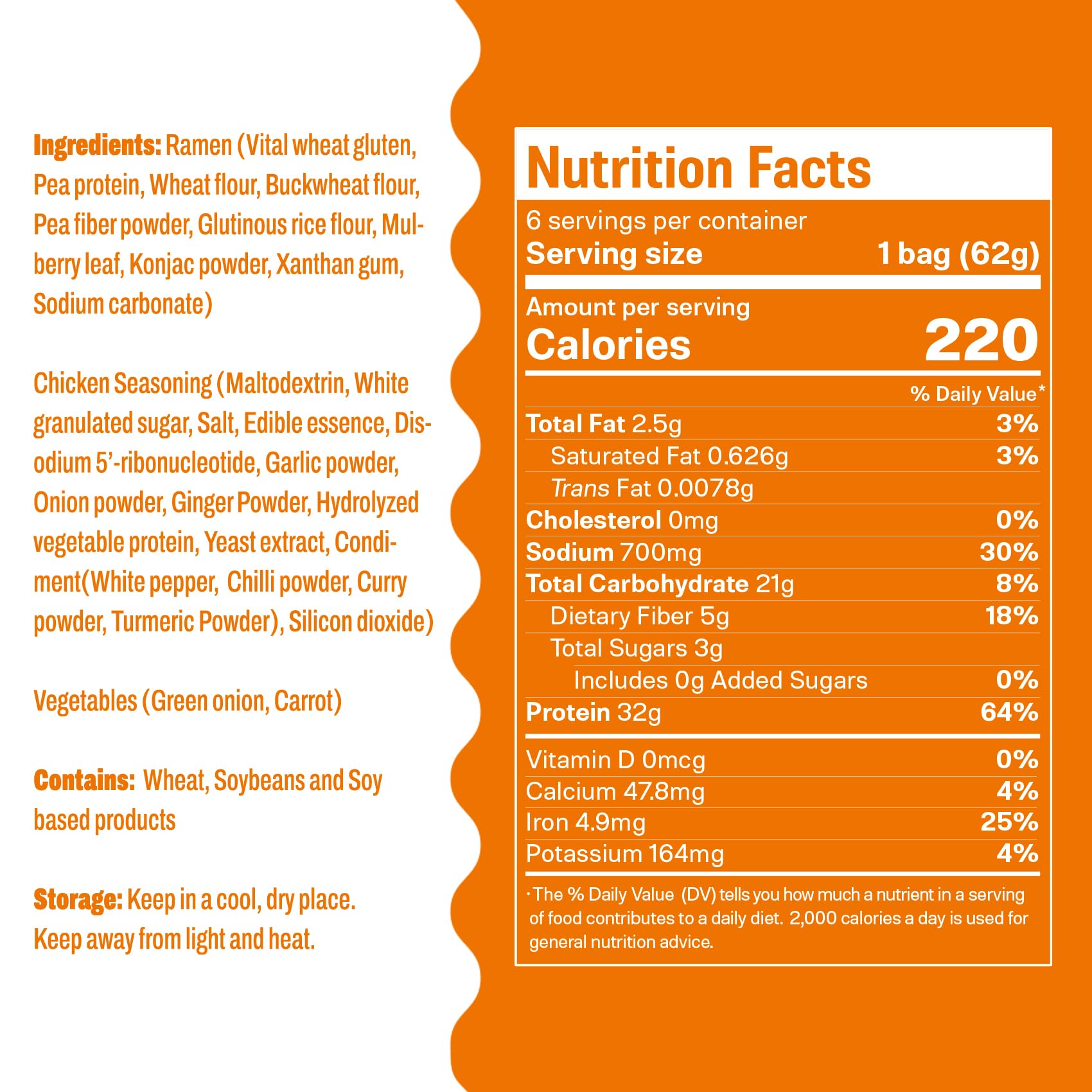 Hethstia Protein Ramen Chicken Flavor, 6-Pack Chicken Broth Instant High-Protein Noodle Soup, 32g Plant-Based Protein Quick Pre-Packaged Meal, Non Fried, Low Fat, Vegan, Non-GMO