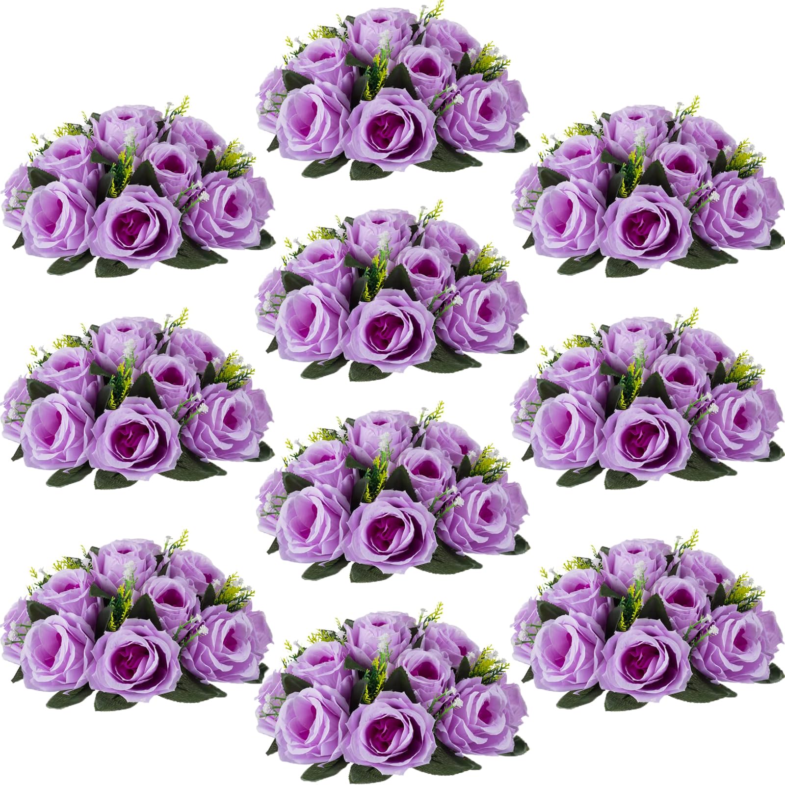 Inweder Wedding Flower Balls for Centerpieces - 10 Pcs Artificial Flower Bouquet, Fake Flowers Rose Balls for Weddings, Birthday Party, Valentine's Day, Home Decor, Lilac