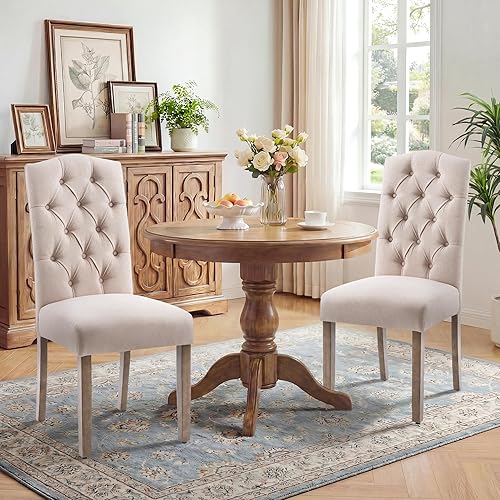 Juego de sillas de comedor Parsons tapizadas copetudas, con acento de comedor de tela, elegante y moderno, para cocina, sala de estar, con botones y