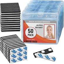 Magnetic Name Badge Holders - 50 Pack - 3x4 inches Zipperless Horizontal ID Badge Sleeves + Strong Magnet Plates for Name Tags, Identification Cards, Employee Badges