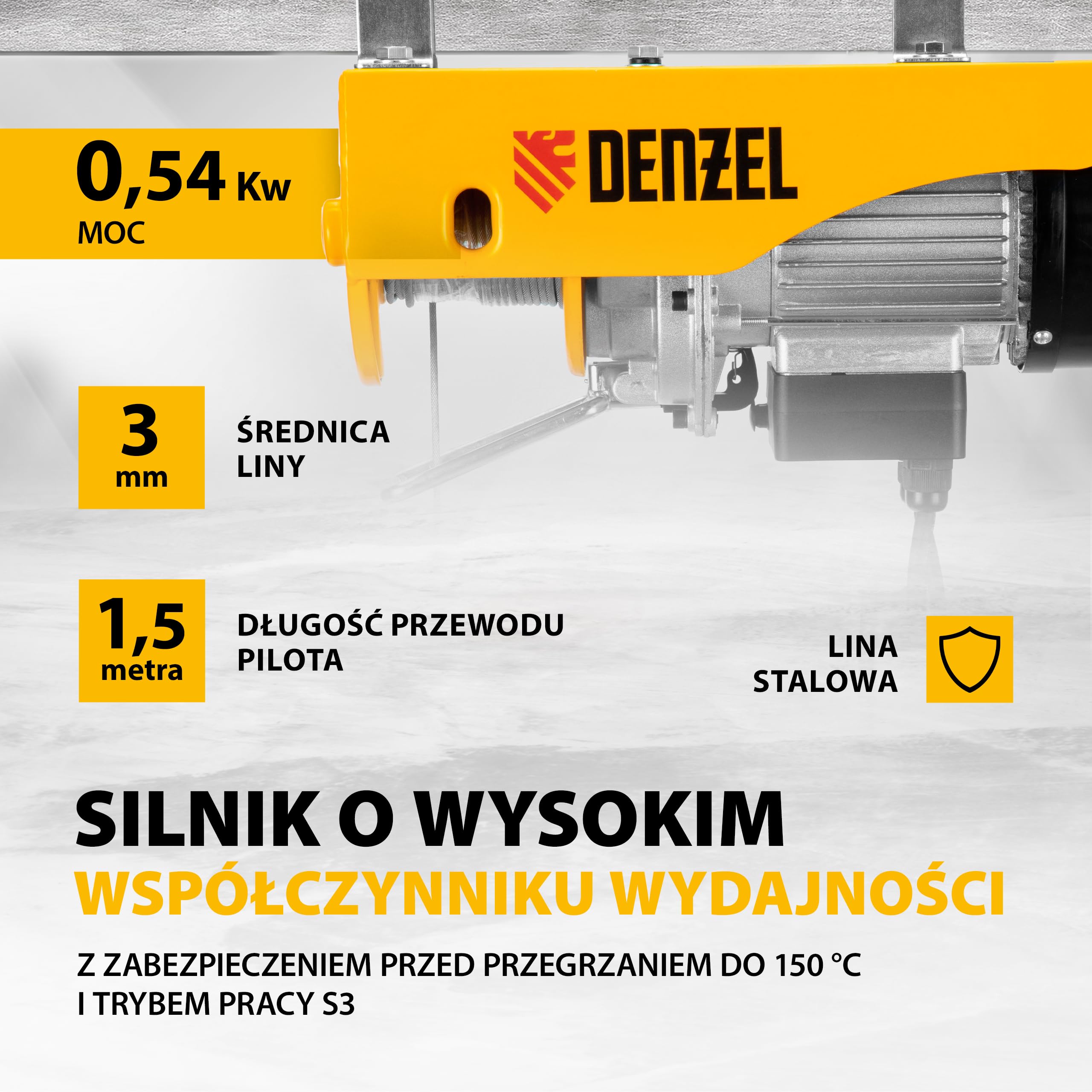 Wciągarka Elektryczna, Wyciągarka Linowa, Budowlana, 125 kg - Denzel