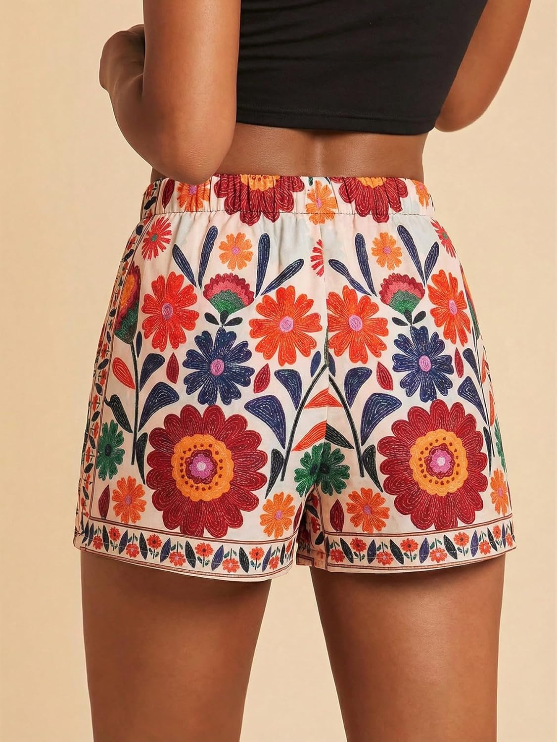 SweatyRocks Women's Boho Mini Skirts Floral Shorts Tie Side Wrap Elastic Waist Summer Skorts Beach Vacation Outfits