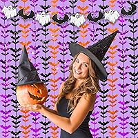 Vista 5 de Paquete de 3 cortinas de flecos de aluminio de murciélago para Halloween, incluye pancarta, decoración de pared para decoración de fiesta de negro