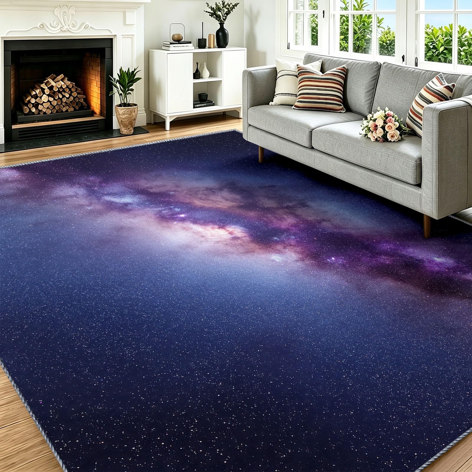 Tapis 160 x 230 cm univers violet galaxie pour salon moderne et grand format