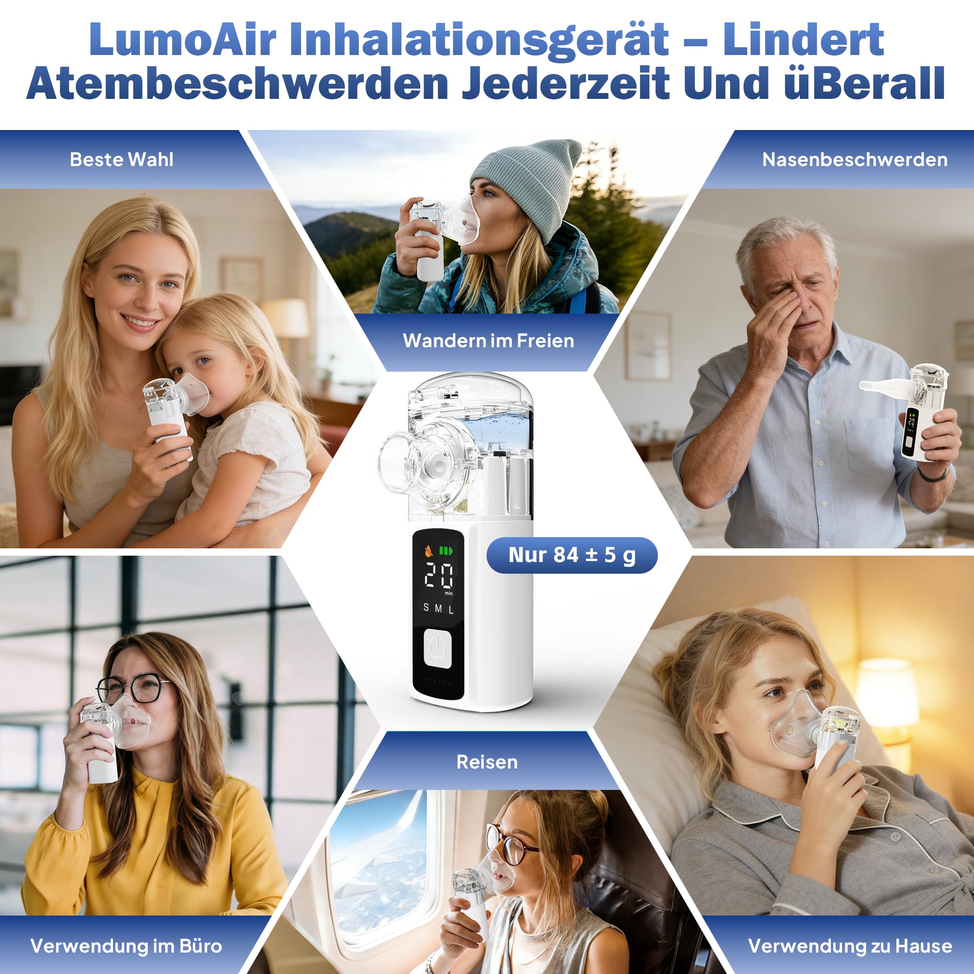 Inhaliergeräte für Erwachsene Inhalationsgerät Kinder LED Bildschirm Inhalator Anti-Trockenlauf Vernebler Inhaliergerät Kinder mit Selbstreinigungsfunktion,Leise Inhalationsgerät Erwachsene