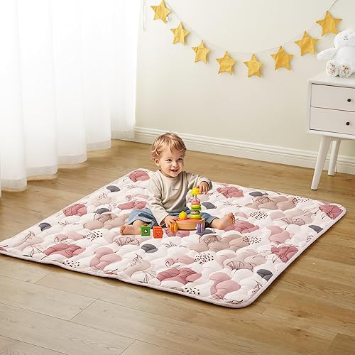 Miniatura 9 de Bunnikins & Clover Tapetes de juego para bebé para piso, 71 x 59 pulgadas, alfombra de juego suave y gruesa, plegable y antideslizante, alfombra de